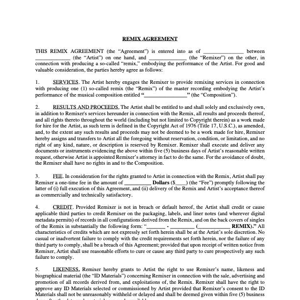 Remix Agreement (Flat Fee Buyout)
