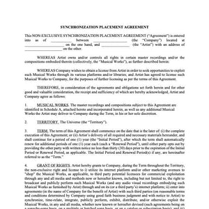 Non-Exclusive Synch Placement Agreement