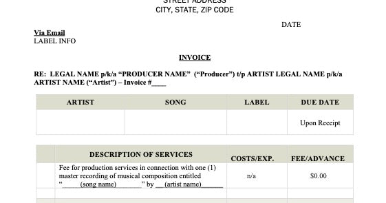 Template Producer Invoice