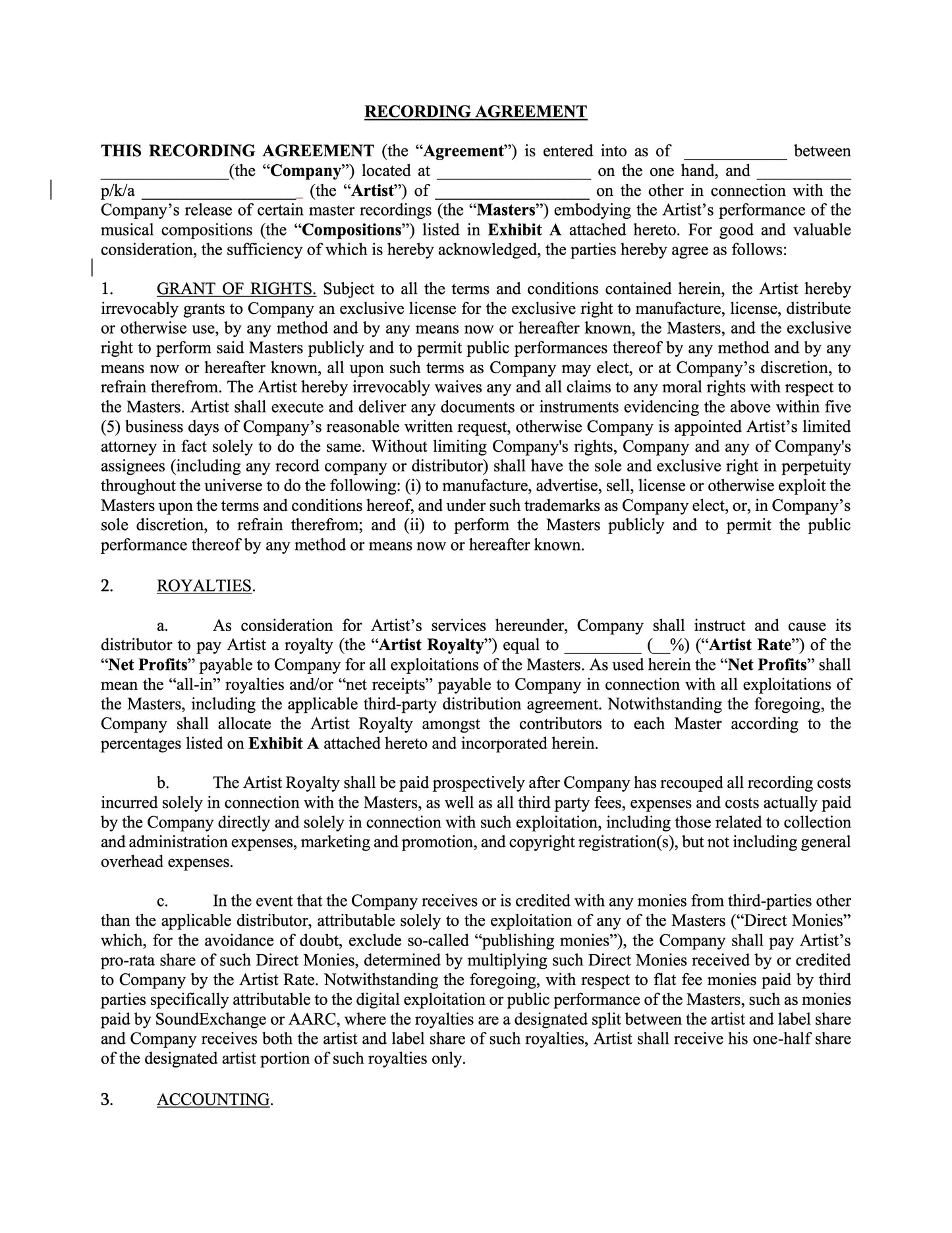 Indie Label Recording Agreement