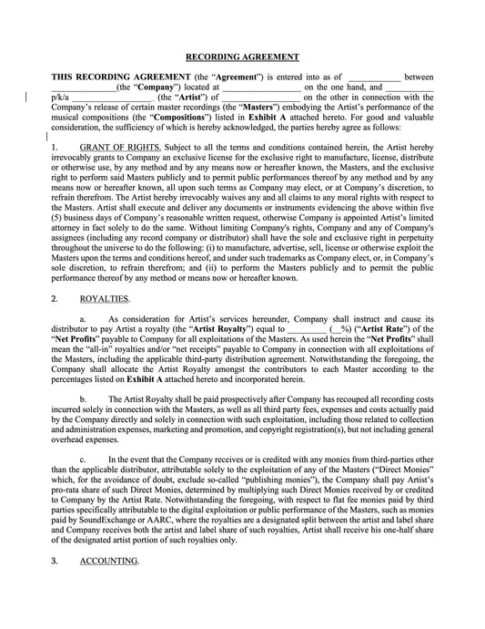 Indie Label Recording Agreement