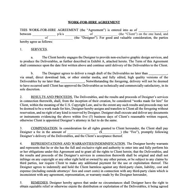 Graphic Designer Work-For-Hire Agreement Template – Law Office of Adam ...