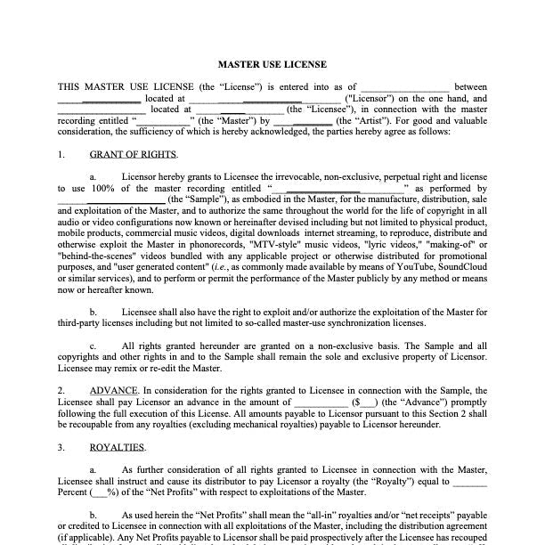 Non-Exclusive Sample License (Master)