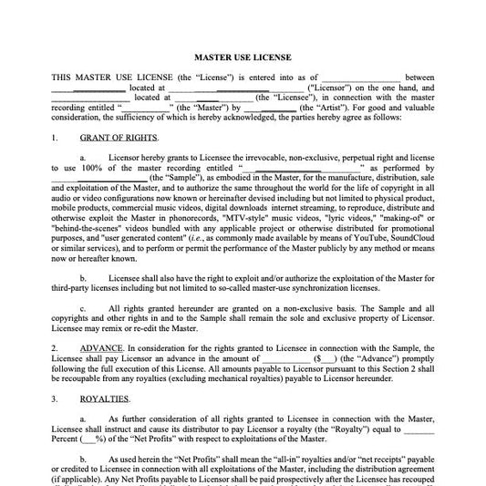 Non-Exclusive Sample License (Master)