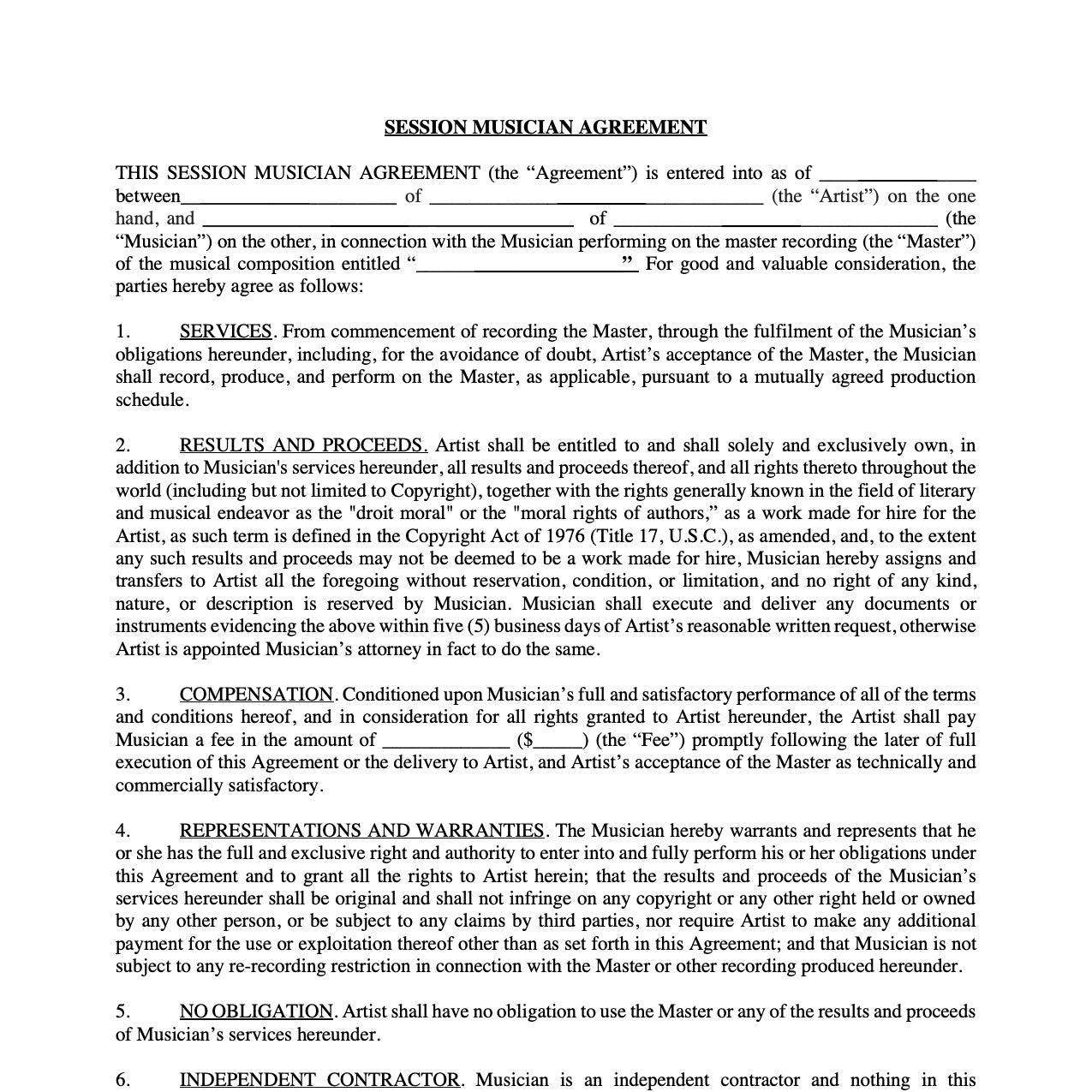 Session Musician Agreement (Flat Fee Buyout)